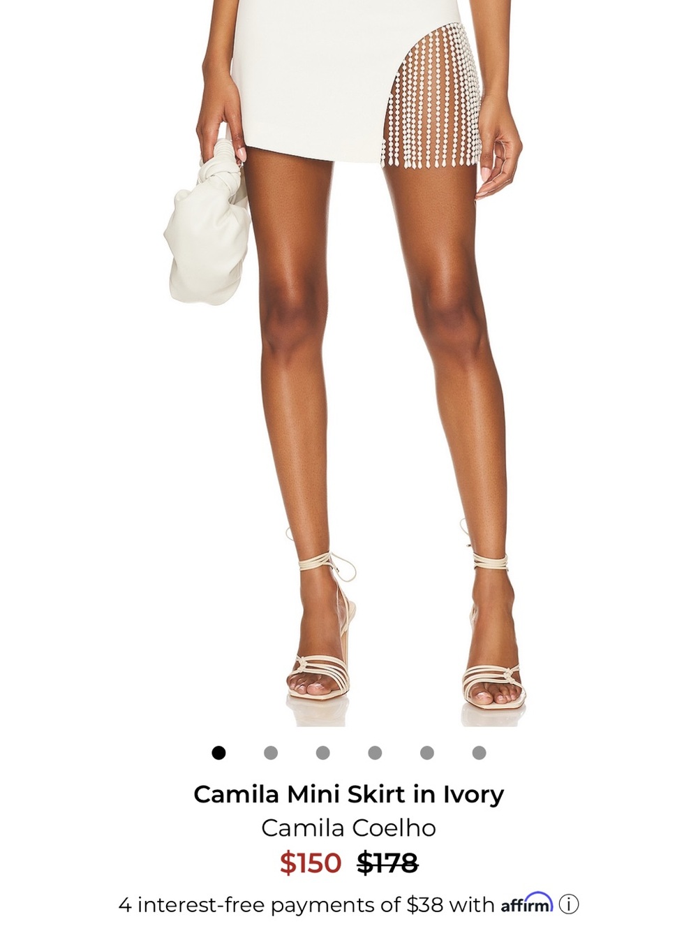 Camila Coelho Ivory Mini Skirt with Fringe Crystal Trim